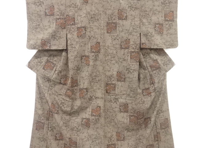 JAPANESE KIMONO / ANTIQUE KIMONO / SILK / TSUMUGI / WOVEN FLORAL ARABESQUE